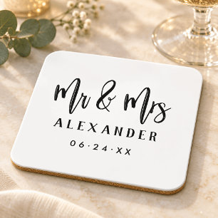 Dessous-de-verre Monogramme de mariage en écriture brossée de M. et