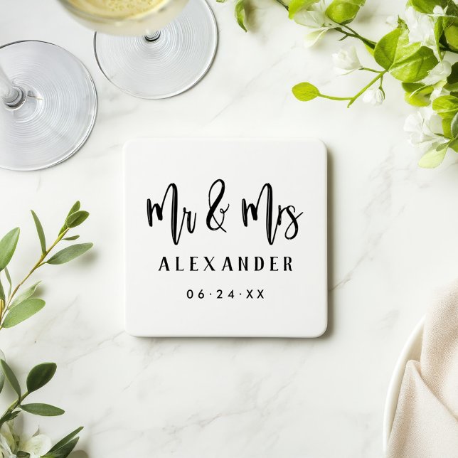 Dessous-de-verre Monogramme de mariage en écriture brossée de M. et (Créateur téléchargé)