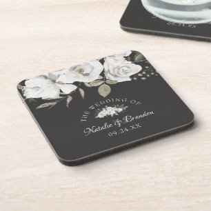 Dessous-de-verre Monogramme de mariage floral blanc Vintage Cherish