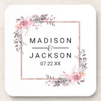 Monogramme de Mariage floral encadré d'or blanc et