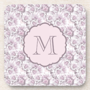 Dessous-de-verre Monogramme de motif floral gris et rose chic