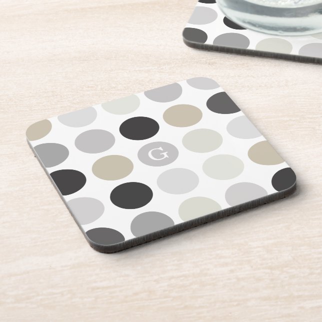 Dessous-de-verre monogramme de motif noir pois (Côté gauche)