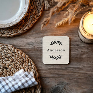 Dessous-de-verre Monogramme de nom de famille en bois blanchi rusti