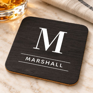 Dessous-de-verre Monogramme de nom sérif en bois de charbon rustiqu