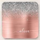 Dessous-de-verre Monogramme de Parties scintillant d'argent en méta<br><div class="desc">Rose Gold - Blush Pink and Silver Faux Foil Metallic Sparkle Parties scintillant brossé Métal Monogramme Nom Dessous de verre papier. Cela fait le cadeau parfait de remise de diplômes,  anniversaire,  mariage,  douche nuptiale,  anniversaire,  baby shower ou bachelorette pour quelqu'un qui aime le luxe glam et les styles chic.</div>