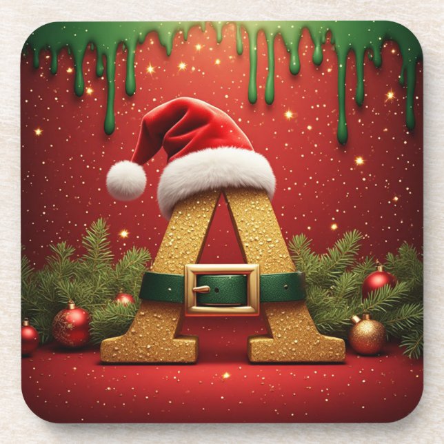 Dessous-de-verre Monogramme de Santa A pour les cadeaux de Noël (Devant)