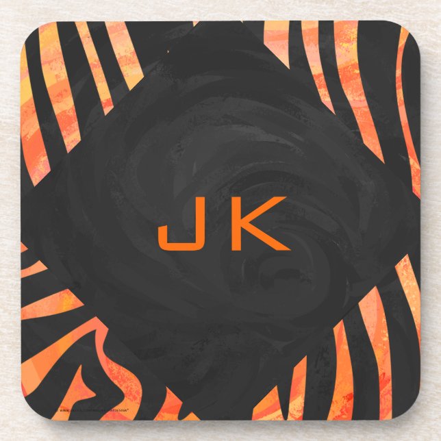 Dessous-de-verre Monogramme de zèbre orange et noir (Devant)