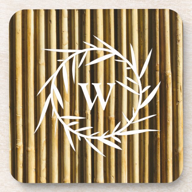 Dessous-de-verre Monogramme en bambou rustique Lignes verticales Mo (Devant)