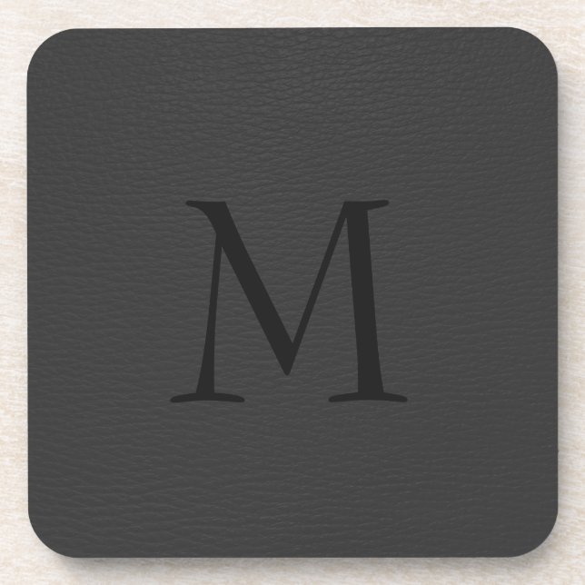 Dessous-de-verre Monogramme en cuir noir simple Faux (Devant)