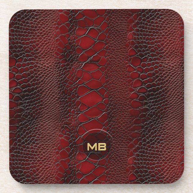 Dessous-de-verre Monogramme en cuir rouge Snakeskin imprimé (Devant)