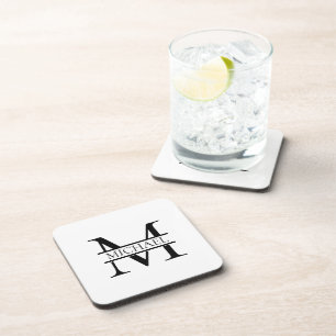 Dessous-de-verre Monogramme et nom Elégant Personnalisé Blanc