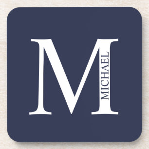 Dessous-de-verre Monogramme et nom personnalisés bleu marine