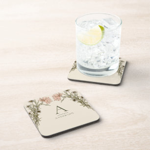 Dessous-de-verre Monogramme floral aquarelle vintage rose poudré