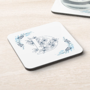 Dessous-de-verre Monogramme floral bleu "D" initial calmerie