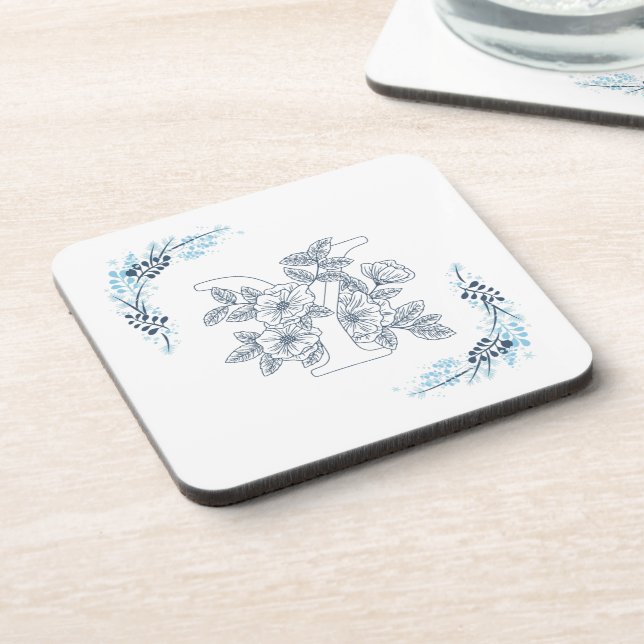 Dessous-de-verre Monogramme floral bleu "Y" initial calm (Côté gauche)