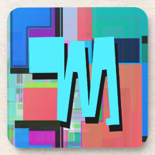 Dessous-de-verre Monogramme géométrique coloré inspiré des années 9