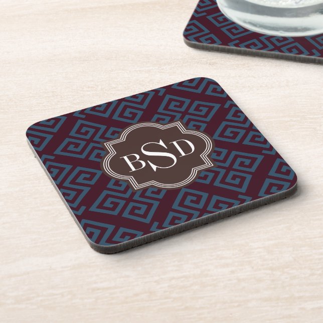 Dessous-de-verre Monogramme géométrique principal grec brun chic de (Côté gauche)