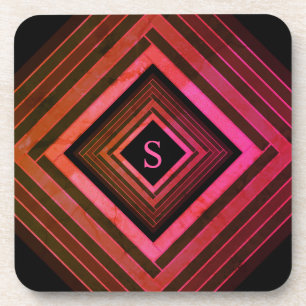 Dessous-de-verre Monogramme géométrique rose rustique Carré moderne