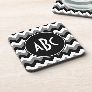 Dessous-de-verre Monogrammé gris noir et blanc zigzag