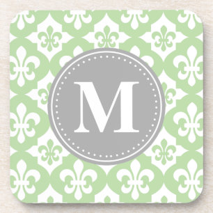 Dessous-de-verre Monogramme gris vert à la menthe de fleur de lis