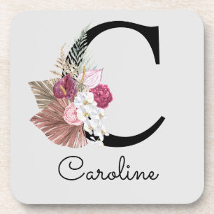 Dessous-de-verre Monogramme initial C rose boho floral
