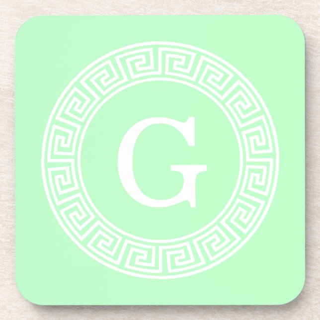 Dessous-de-verre Monogramme initial du cadre de la clé grecque blan (Devant)