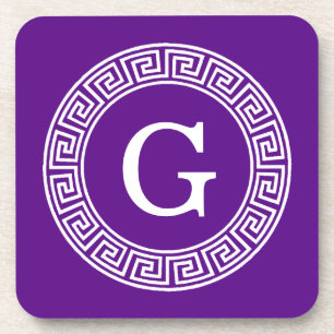 Dessous-de-verre Monogramme initial du cadre de ligne clé grecque v