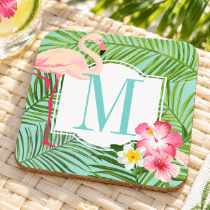 Dessous-de-verre Monogramme Initial Floral Flamant Rose Tropical