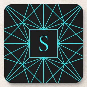 Dessous-de-verre Monogramme Initial Motif Géométrique Turquoise