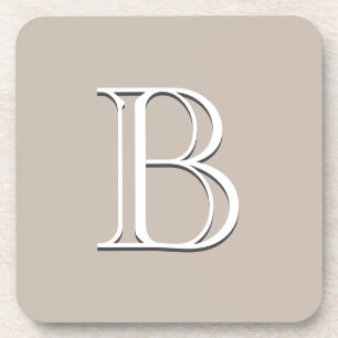 Dessous-de-verre Monogramme Initial Personnalisé Moderne Beige Blan