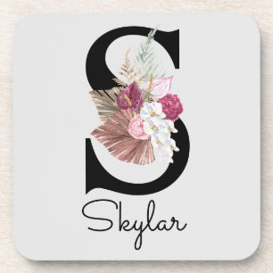 Dessous-de-verre Monogramme initial S rose Boho Floral