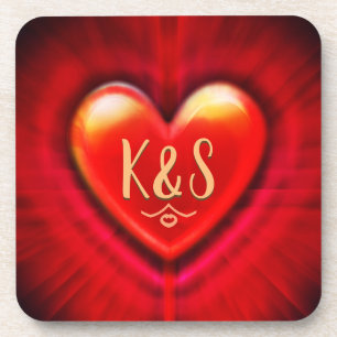 Dessous-de-verre Monogramme initial sur mesure du coeur rouge Desso