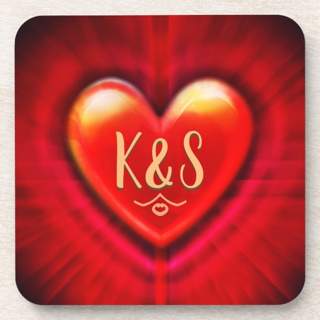 Dessous-de-verre Monogramme initial sur mesure du coeur rouge Desso (Devant)