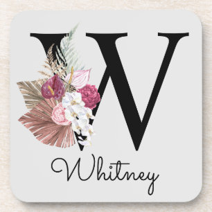 Dessous-de-verre Monogramme initial W rose Boho Floral