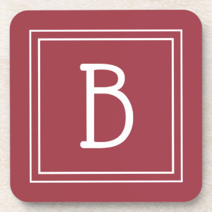 Dessous-de-verre Monogramme initiale moderne rouge cramoisi et blan