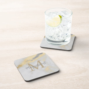 Dessous-de-verre Monogramme Marbre or et gris