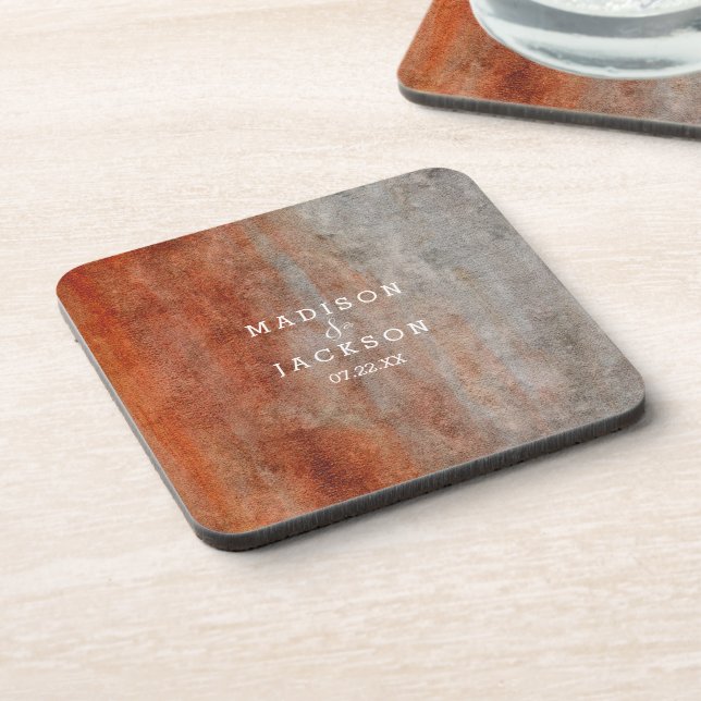 Dessous-de-verre Monogramme Mariage d'aquarelle gris orange d'autom (Côté gauche)