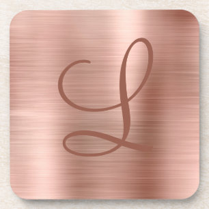 Dessous-de-verre Monogramme métal brossé Chic Rose or initial
