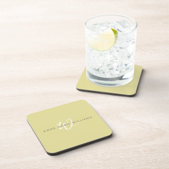Dessous-de-verre Monogramme moderne Chartreuse blanc écriture scrip (Côté Droit)