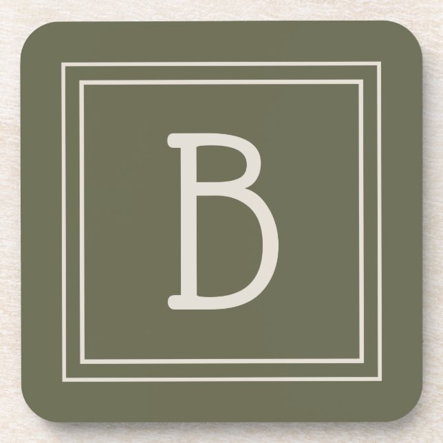 Dessous-de-verre Monogramme Moderne en Mousse Verte & Blanc cassé I (Devant)