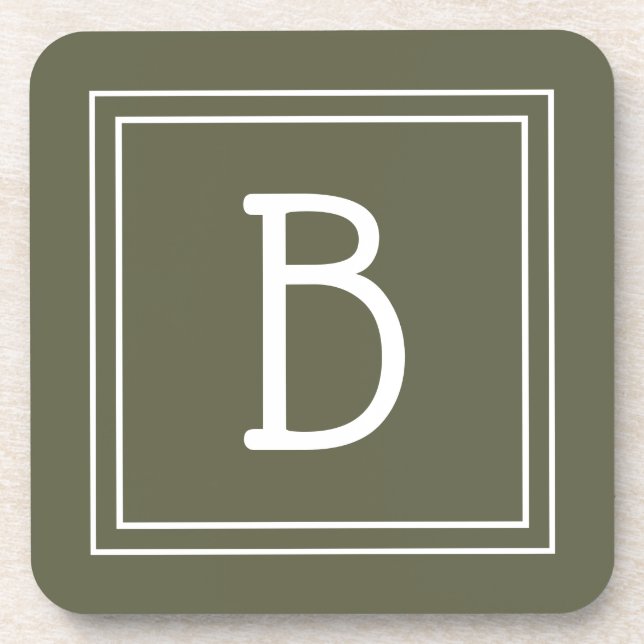Dessous-de-verre Monogramme Moderne en Vert Mousse et Blanc Initial (Devant)