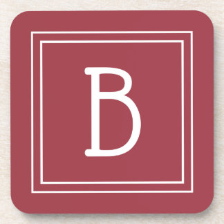 Dessous-de-verre Monogramme Moderne Rouge Cramoisi & Initial Blanc