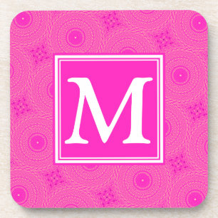 Dessous-de-verre Monogramme motif rose chaud cercles