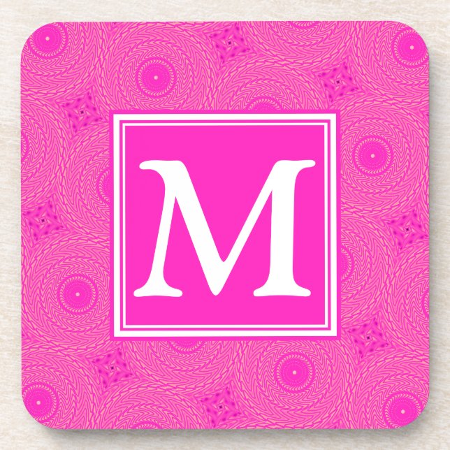 Dessous-de-verre Monogramme motif rose chaud cercles (Devant)