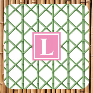 Dessous-de-verre Monogramme motif treillis vert bambou Prépa