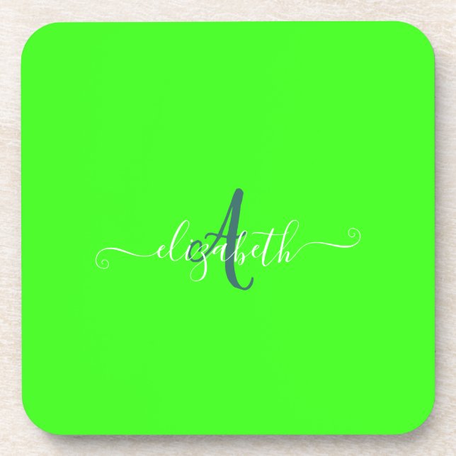 Dessous-de-verre Monogramme Néon Fluorescent Vert  (Devant)