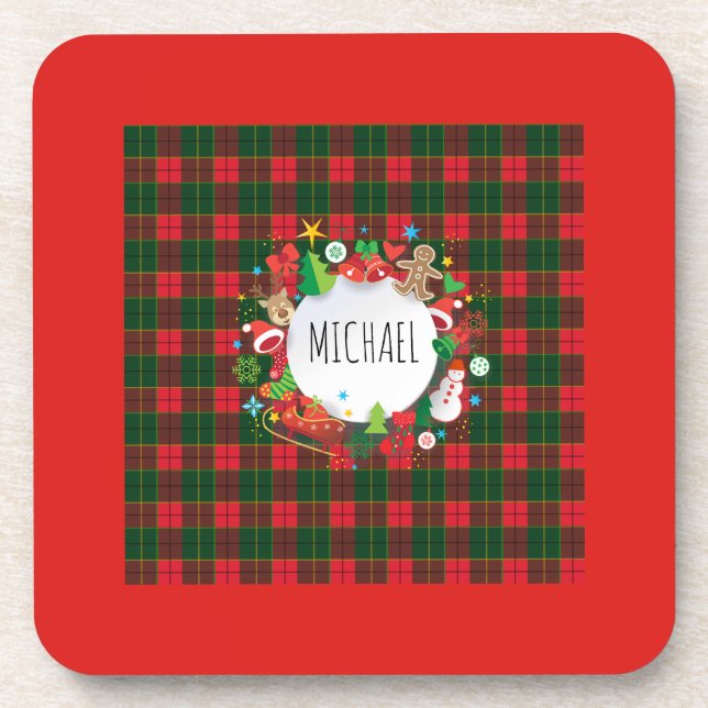 Dessous-de-verre Monogramme Noël et Bonne Année Décor écossais (Devant)