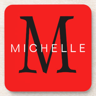 Dessous-de-verre Monogramme noir rouge professionnel Votre nom