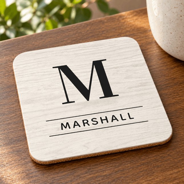 Dessous-de-verre Monogramme Nom Serif Bois Pâle Rustique (Créateur téléchargé)