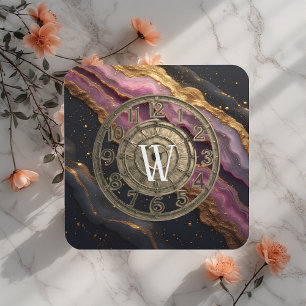 Dessous-de-verre Monogramme personnalisé Agate Rose Métal Rustique 